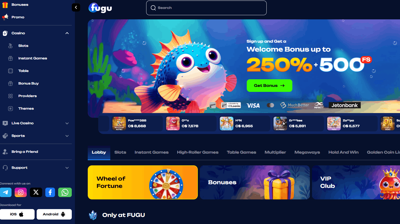 Fugu Casino – Levantamentos cripto rápidos e bónus de boas-vindas de 250%