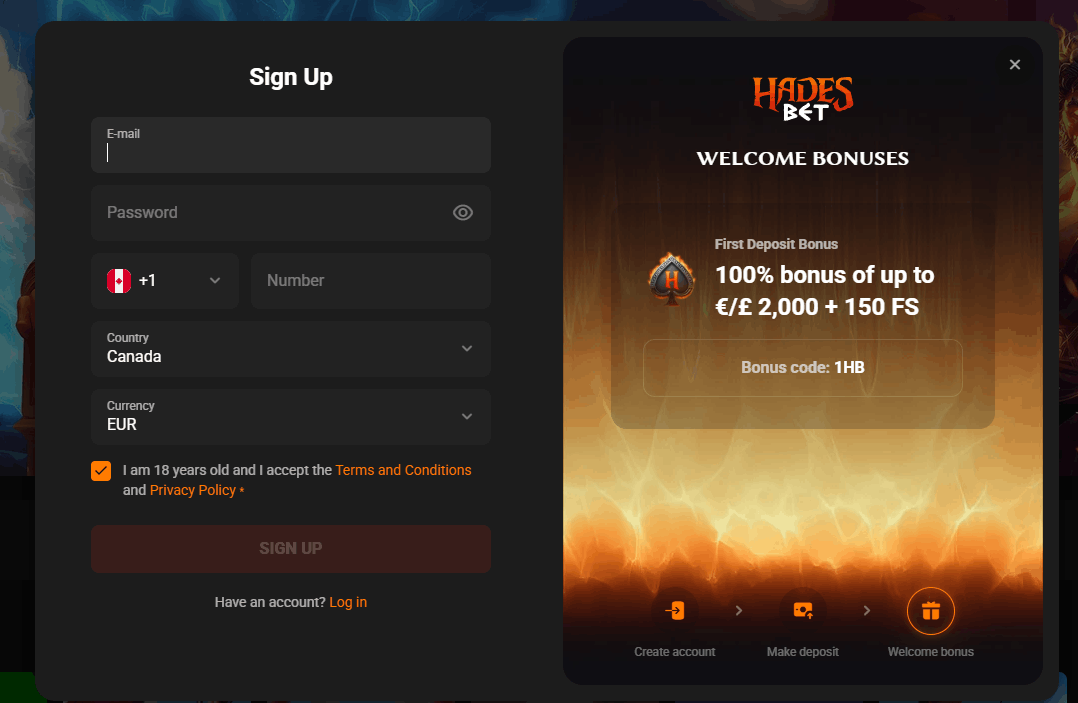 Como se Registar no Hadesbet Casino – Passo a Passo
